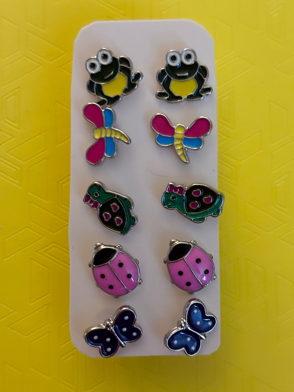 Girls Enamel Animal Stud Earring Set - Pink, Blue, Green, Yellow Hypoallergenic